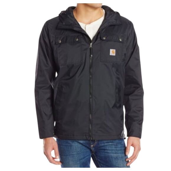 Carhartt Rockford Mens Black Zip Front Rain Defender Jacket Size Large - Picture 1 of 7